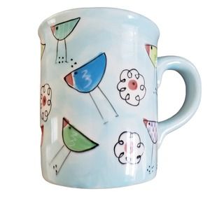 Wendoverlane by Sally Noll Bird  Coffee Mug Blue Whimsical Birds Hand Painted‎